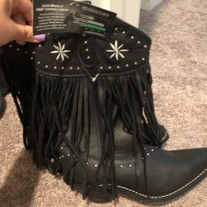 Black boots with fringe